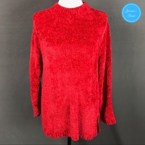 YarnWorks Red Chenille Knit Tunic Sweater